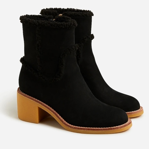 J. Crew Shoes - J. Crew Sherpa Stacked Heel Boots Leather Women’s Size 7.5 Faux Fur Lining